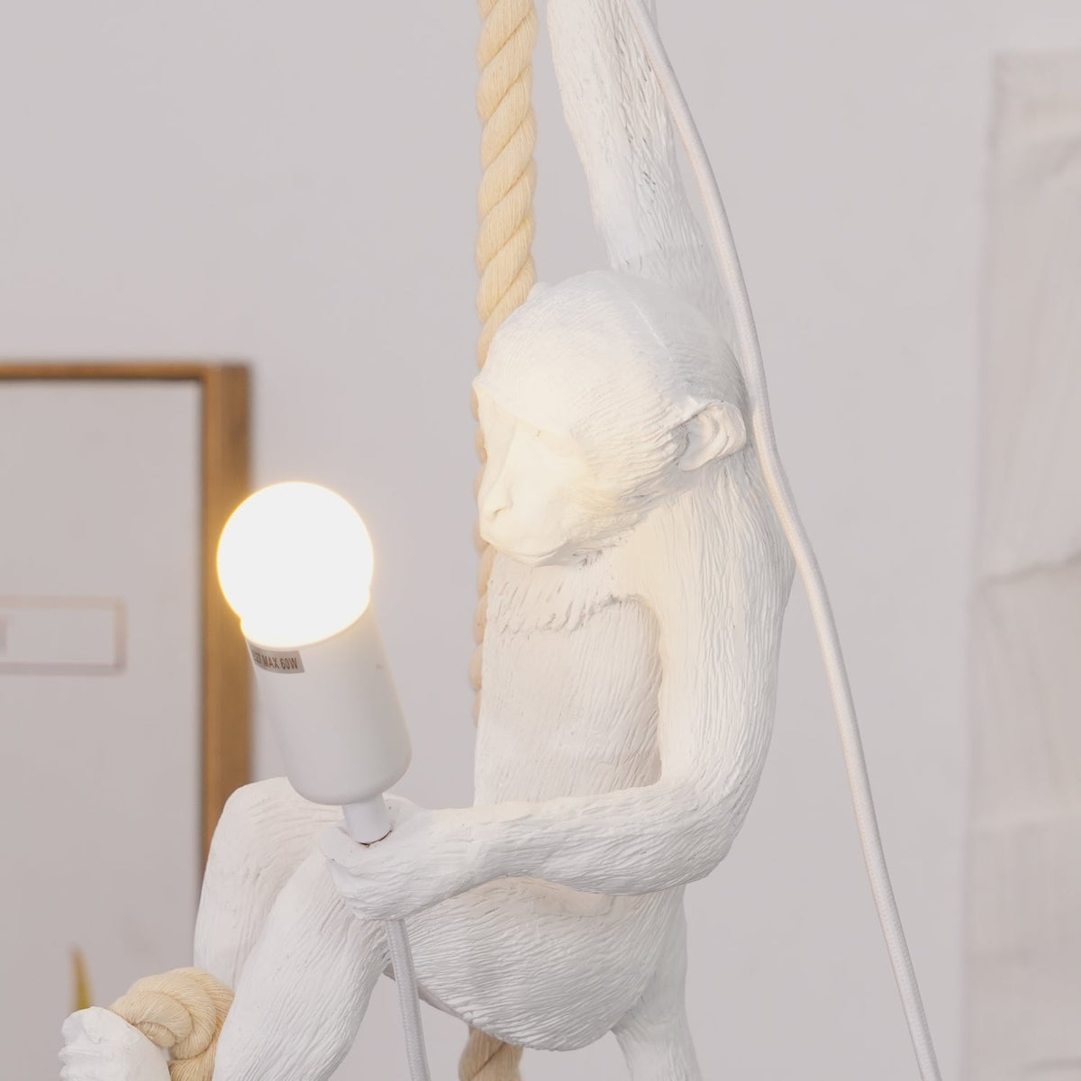 Epiran artystyczna lampa wisząca z płóciennego sznurka w kolorze białym