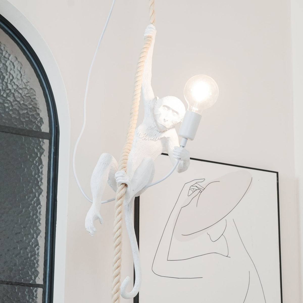 Epiran artystyczna lampa wisząca z płóciennego sznurka w kolorze białym