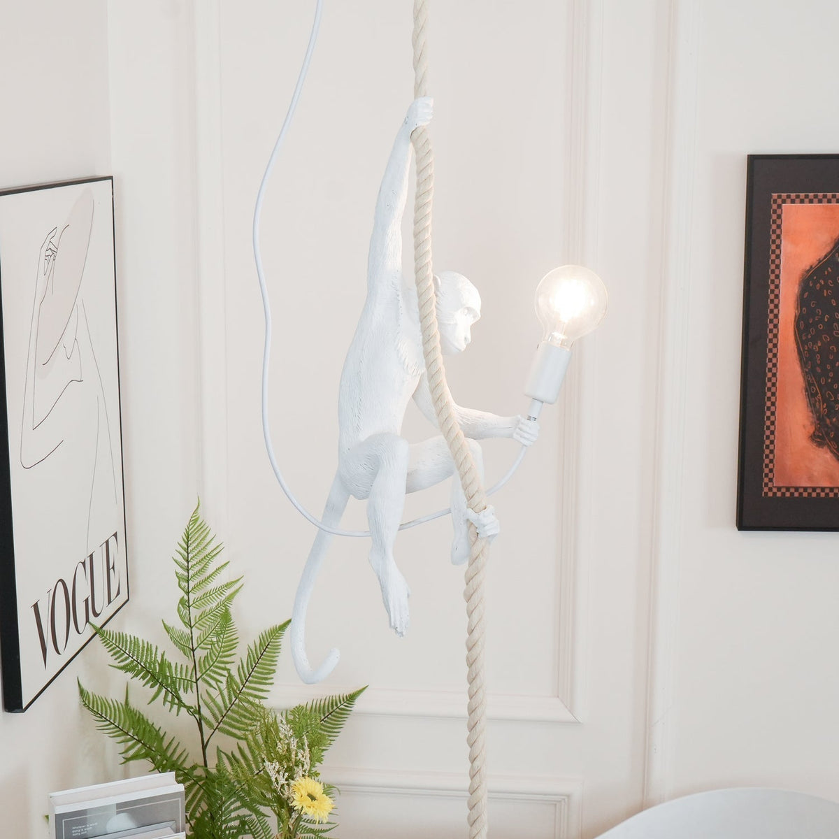 Epiran artystyczna lampa wisząca z płóciennego sznurka w kolorze białym