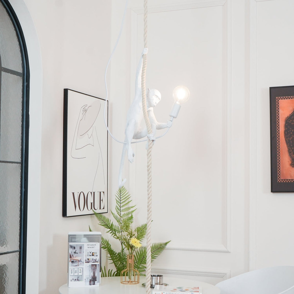 Epiran artystyczna lampa wisząca z płóciennego sznurka w kolorze białym