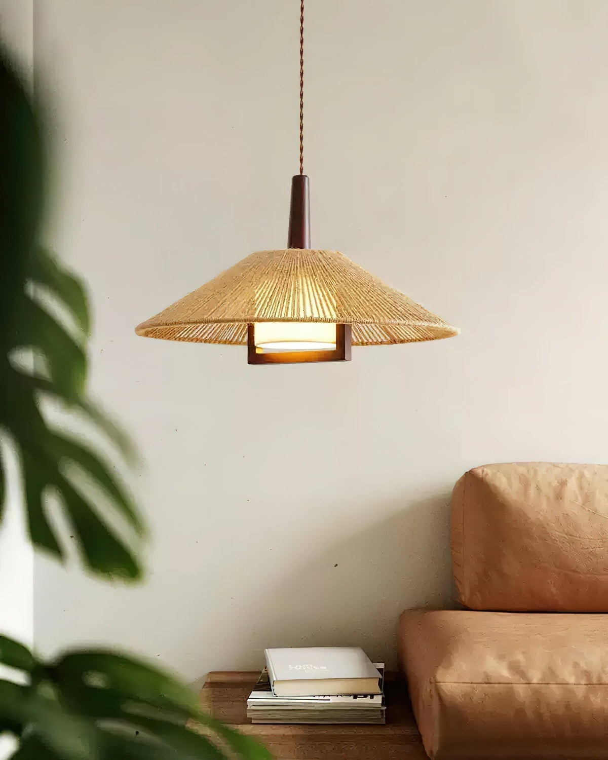 Fidoya wisząca lampa stożkowa z plecionki rattanowej