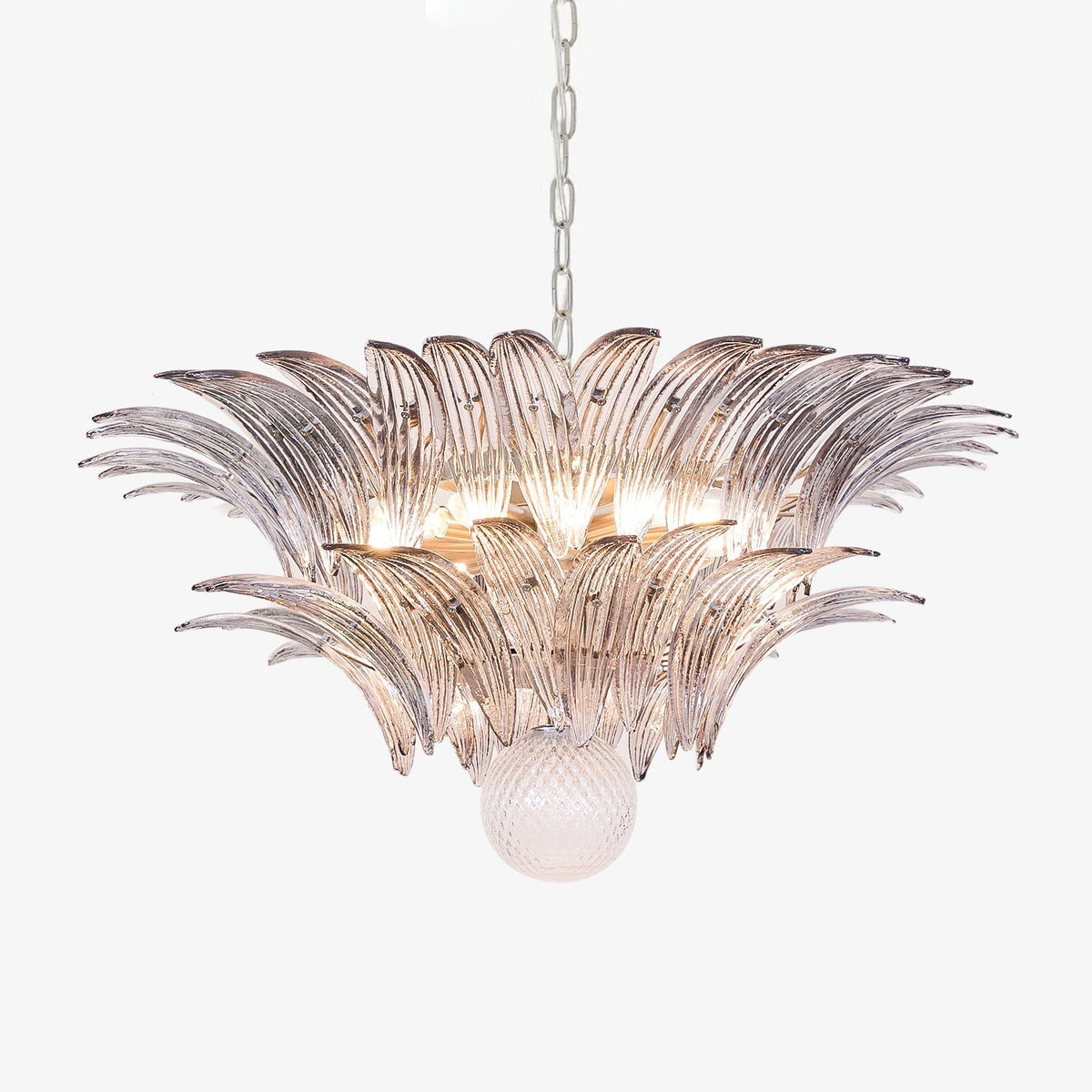 Liororira żyrandol Palmette ze szkła muranowego, przezroczysty, warstwowy z liściem