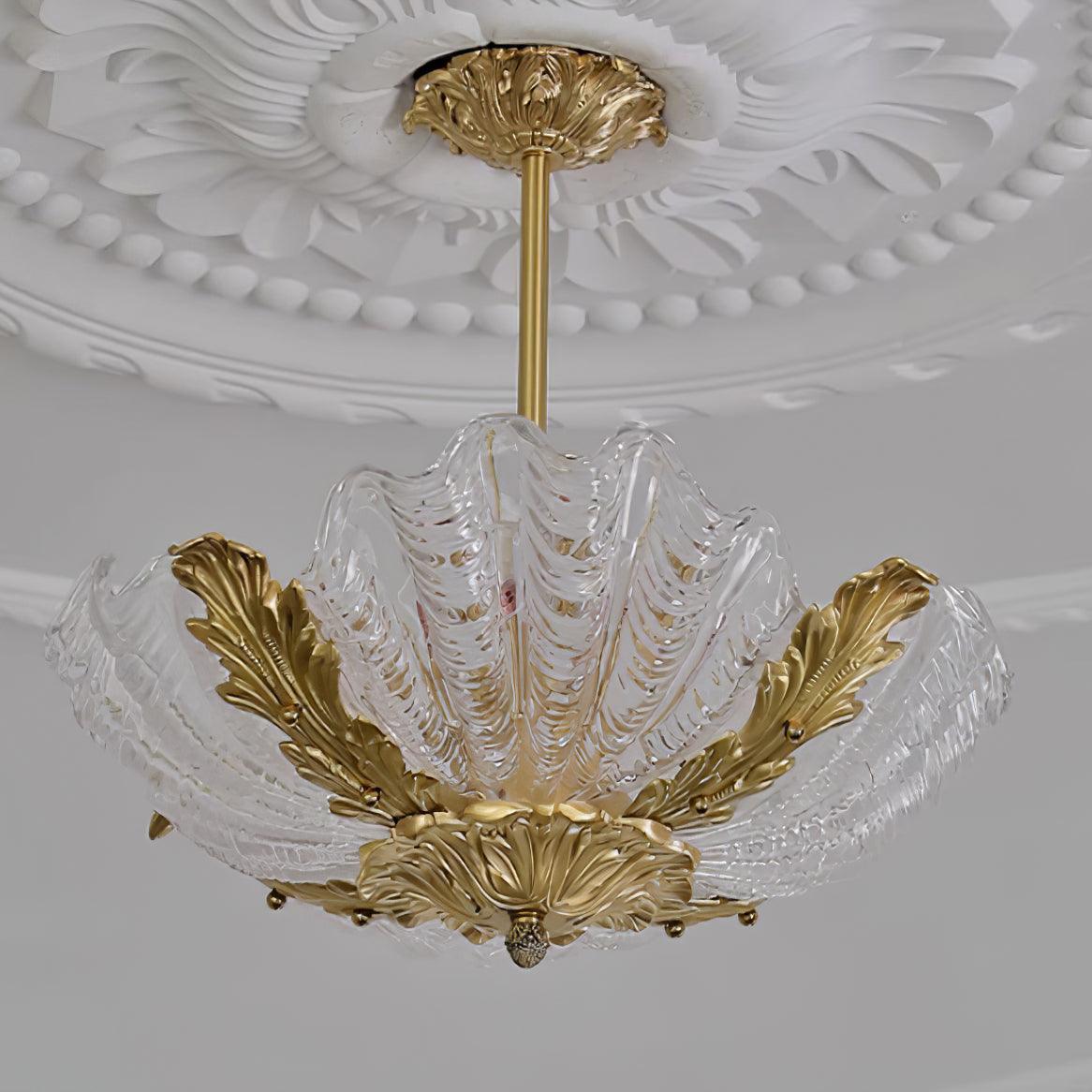 Murano lampa wisząca różowa muszla miedź barokowa