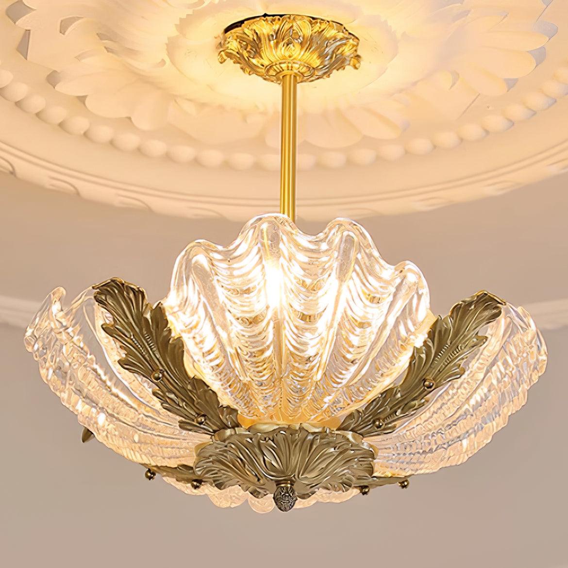 Murano lampa wisząca różowa muszla miedź barokowa