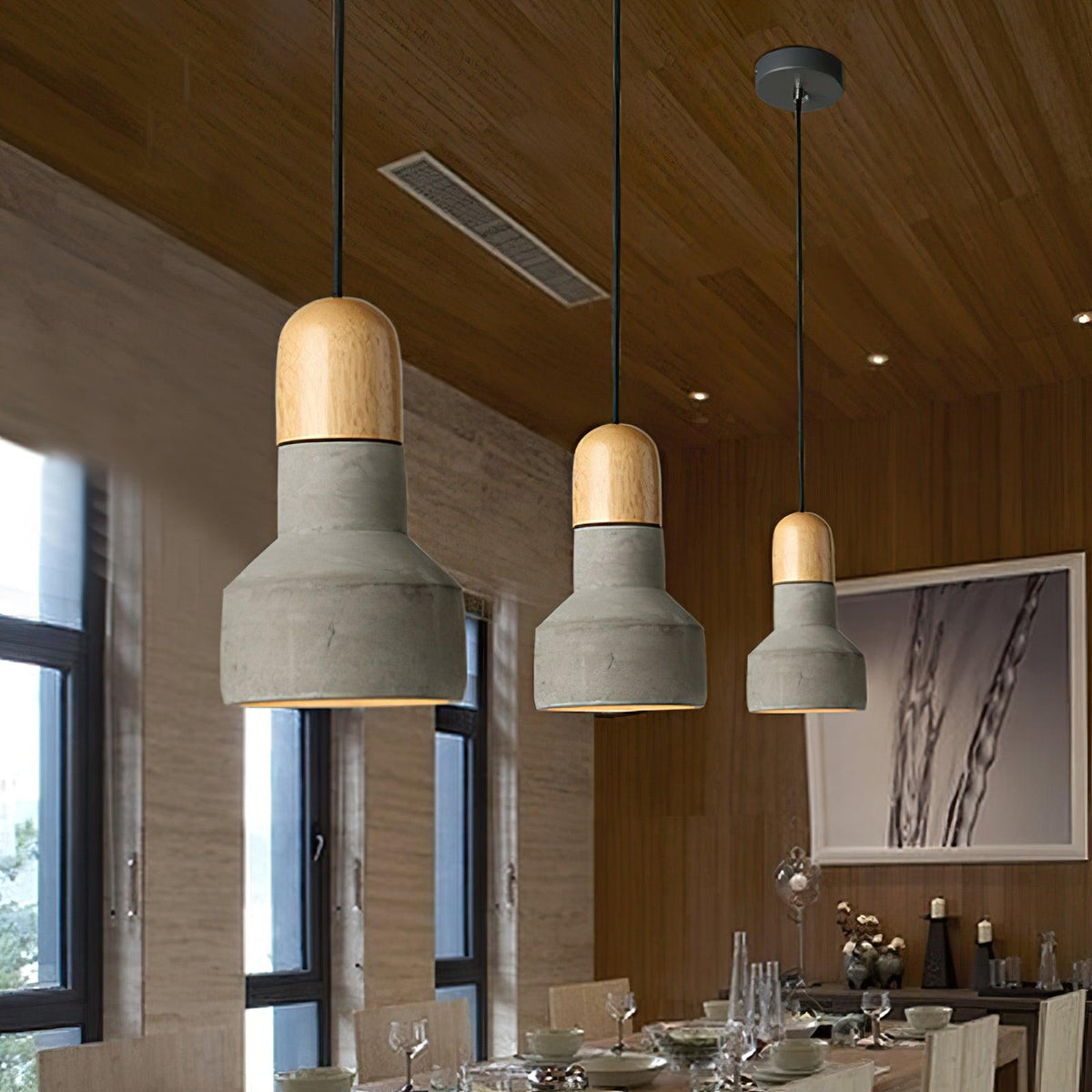 Trio rustykalna lampa wisząca z drewna