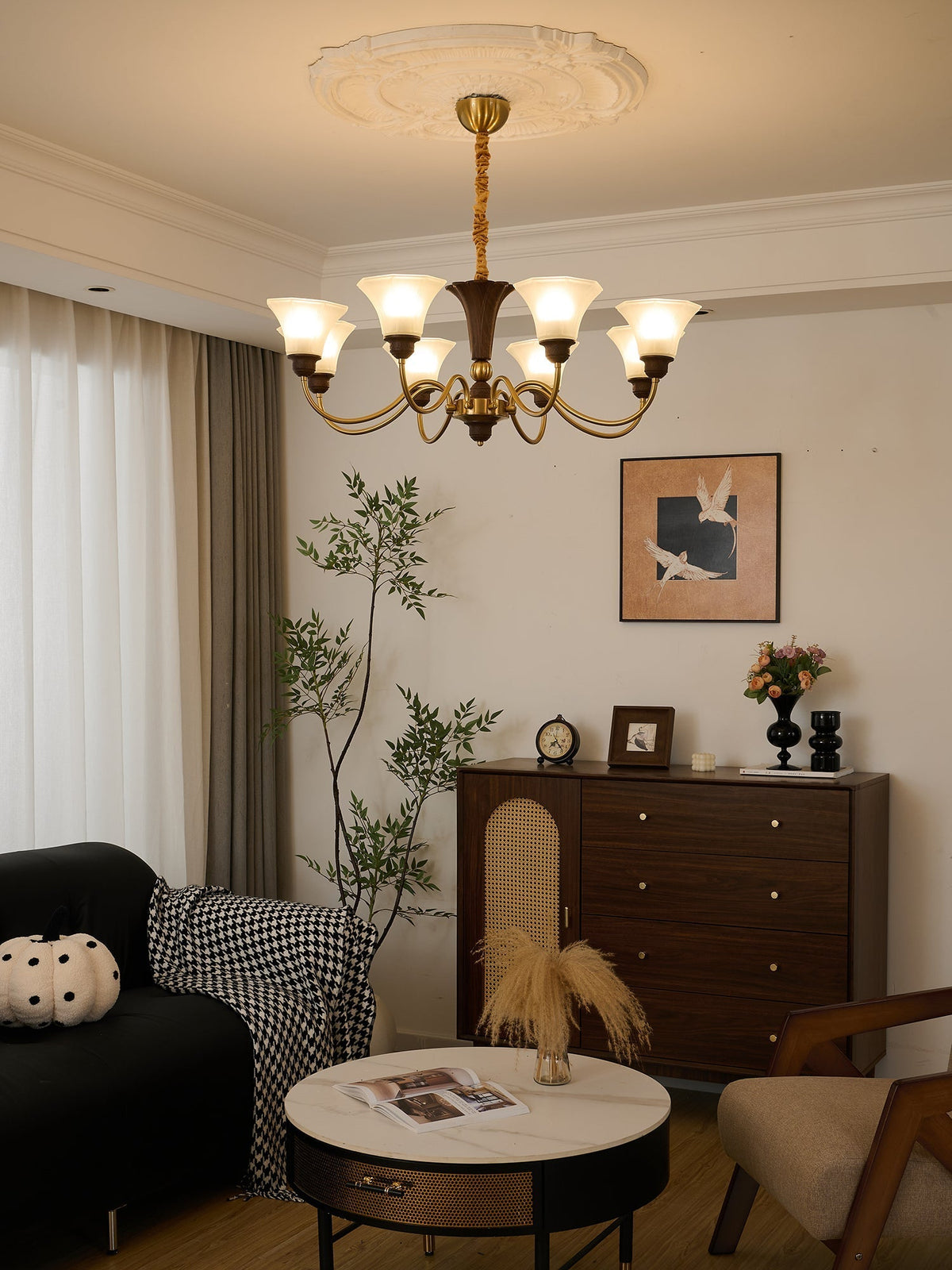 Ciphaen tradycyjny elegancja vintage drewno żyrandol ze szkła