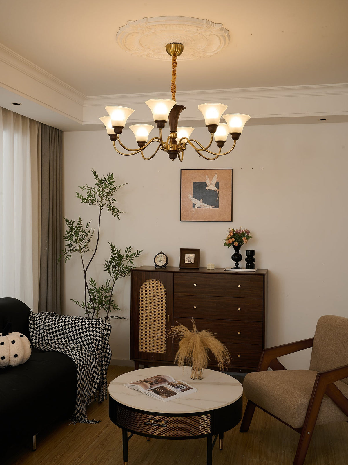 Ciphaen tradycyjny elegancja vintage drewno żyrandol ze szkła