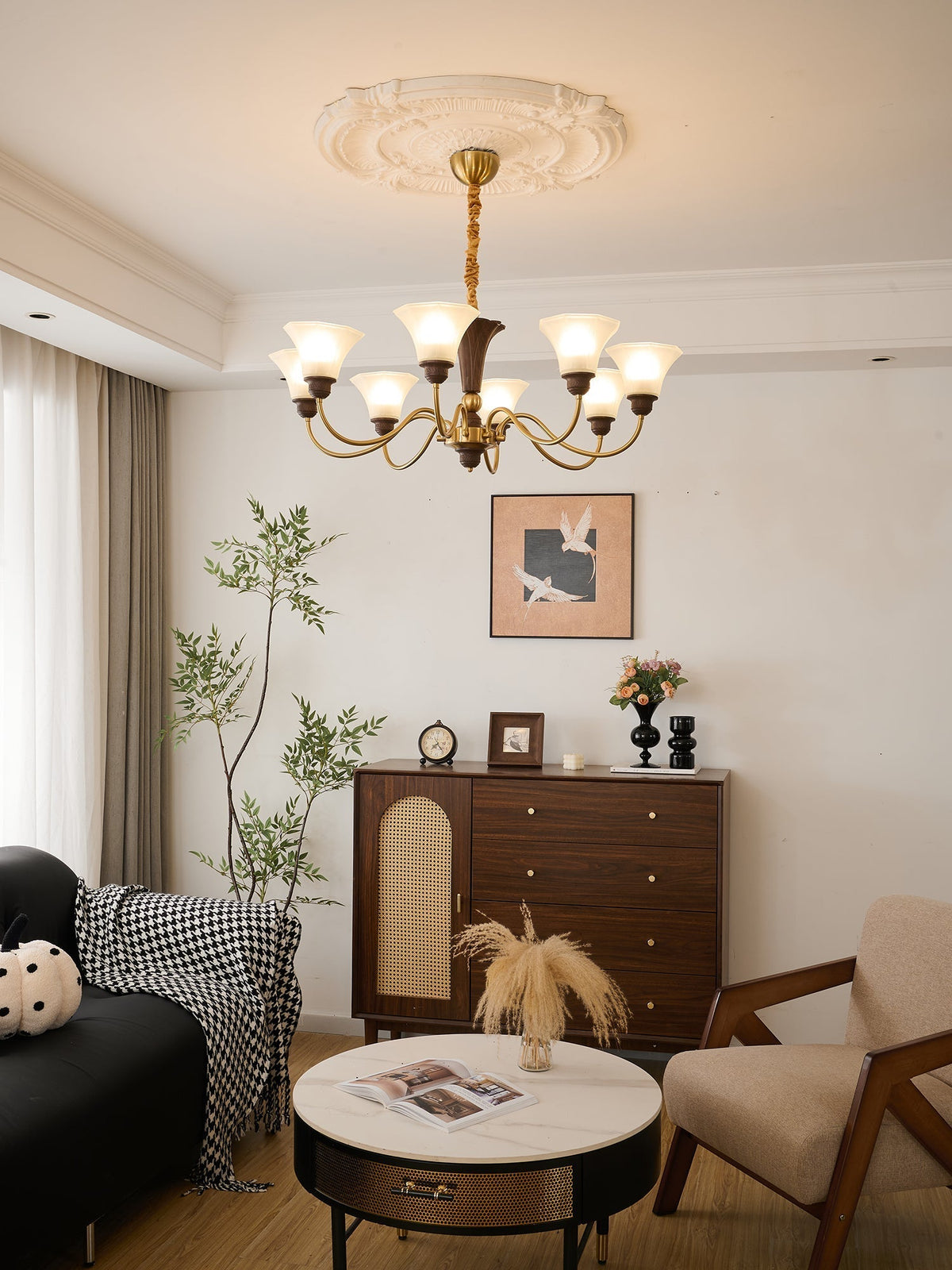 Ciphaen tradycyjny elegancja vintage drewno żyrandol ze szkła