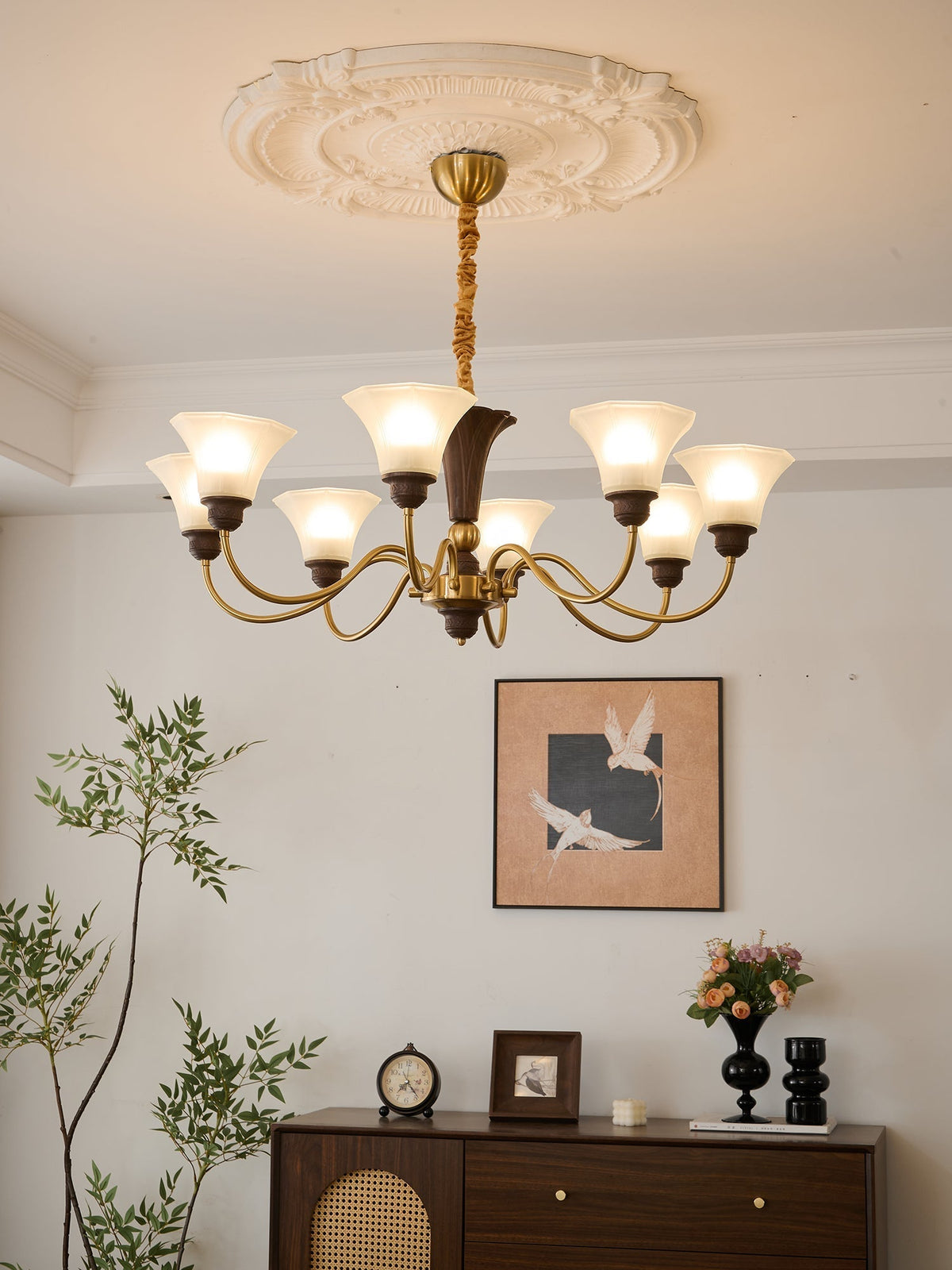 Ciphaen tradycyjny elegancja vintage drewno żyrandol ze szkła