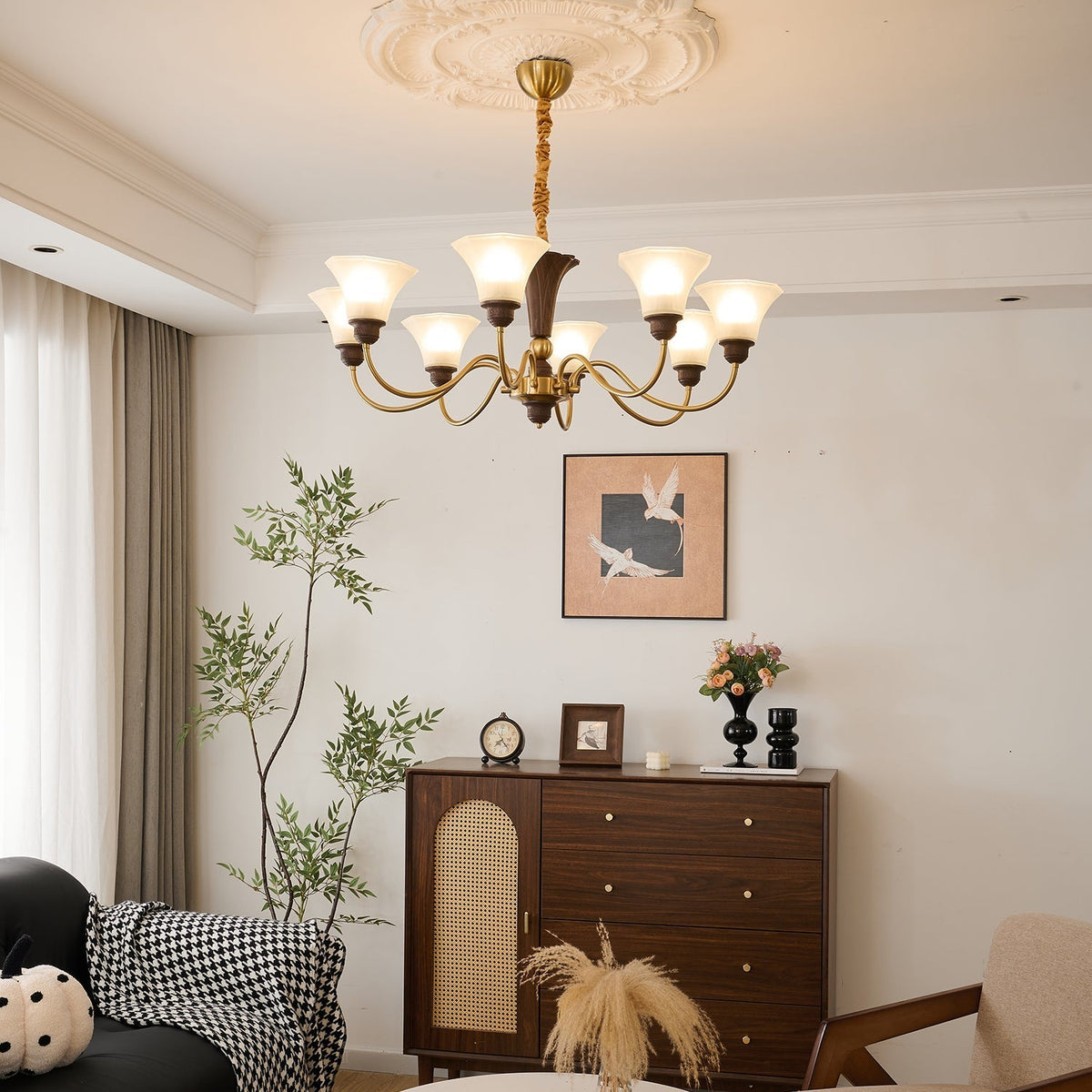 Ciphaen tradycyjny elegancja vintage drewno żyrandol ze szkła