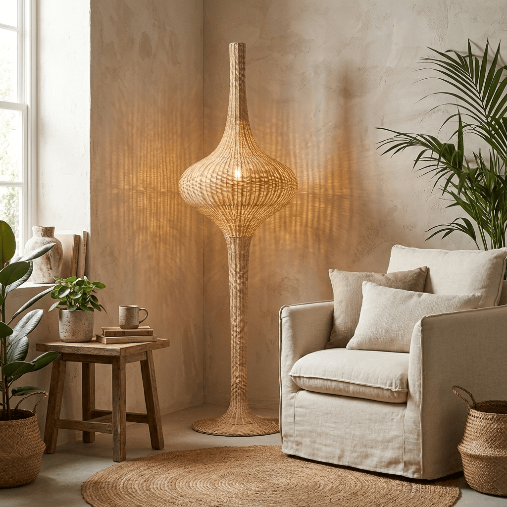 Onion rattanowa lampa podłogowa