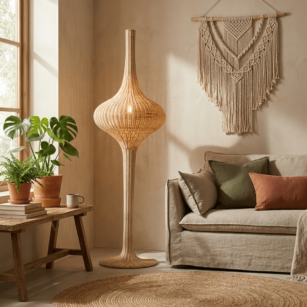 Onion rattanowa lampa podłogowa