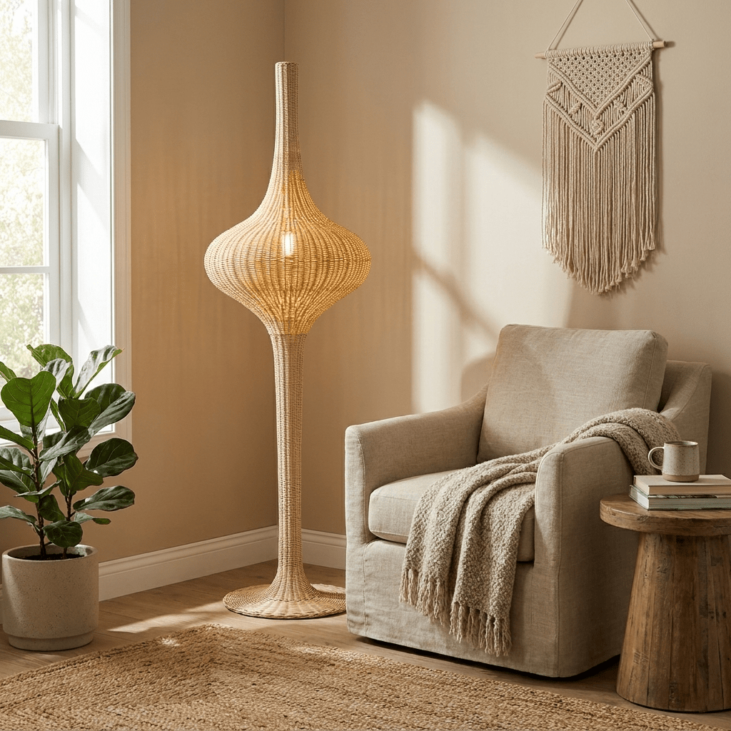 Onion rattanowa lampa podłogowa