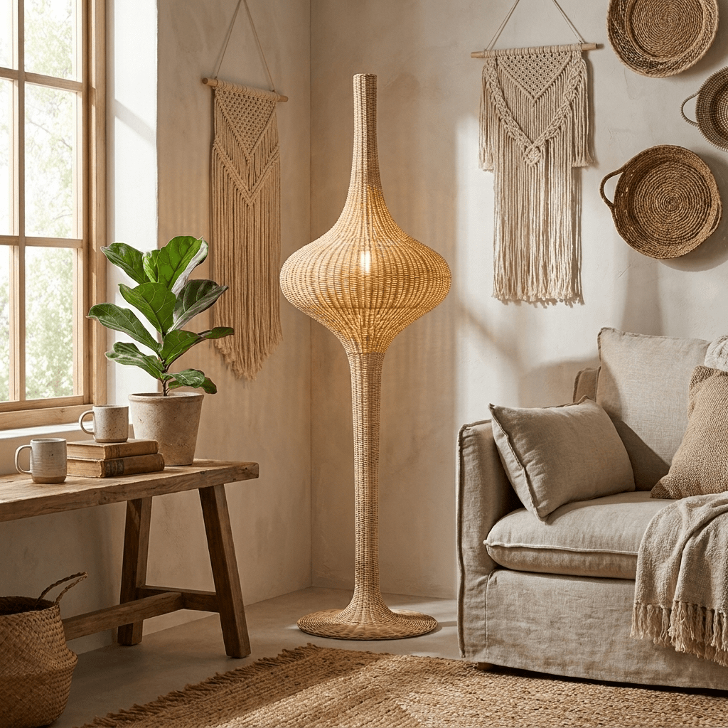 Onion rattanowa lampa podłogowa