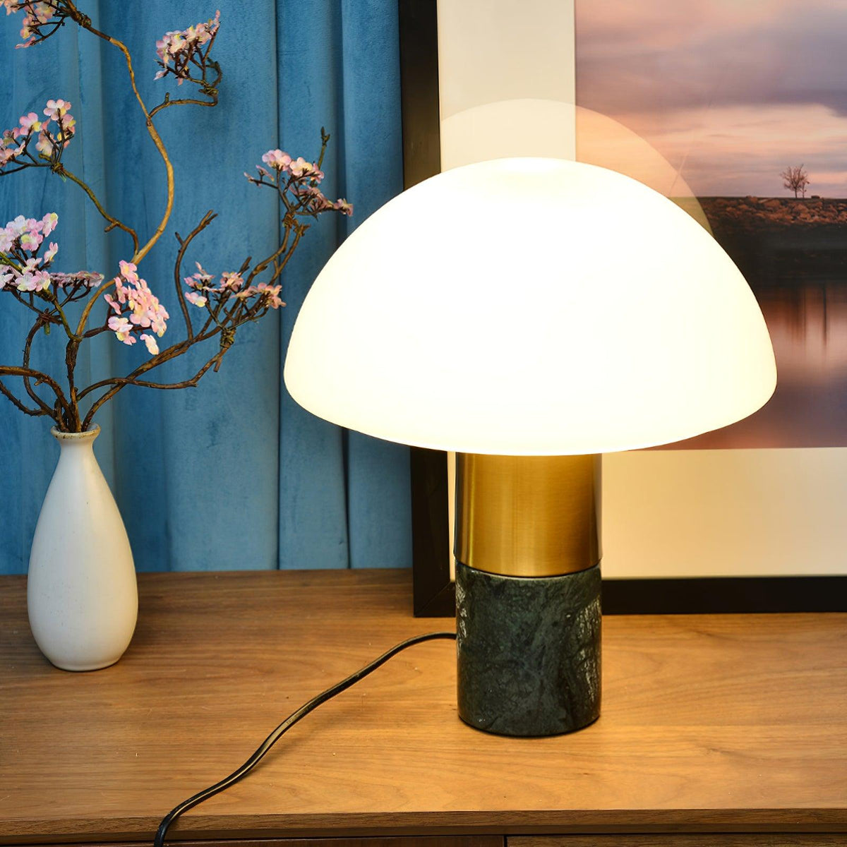 Wathen artystyczna lampa stołowa ze szkła i marmuru