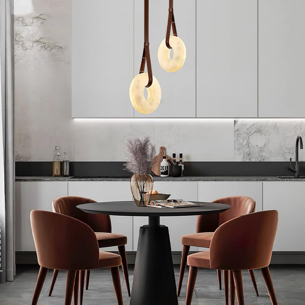 Oslo lampa wisząca Alabaster Ring Straps skandynawski