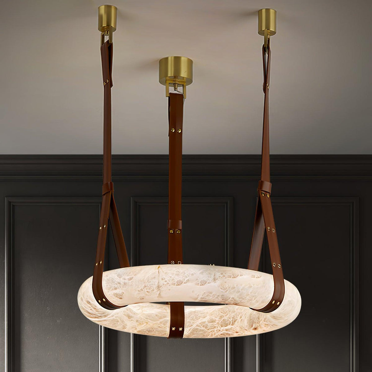 Oslo lampa wisząca Alabaster Ring Straps skandynawski