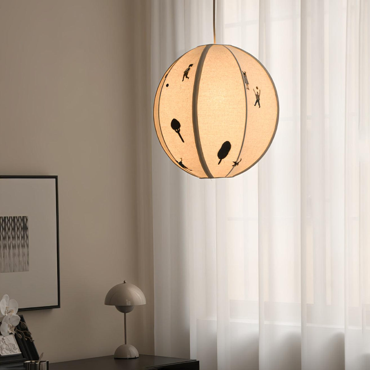 Elva lampa wisząca w kształcie papierowej kuli z rysunkiem