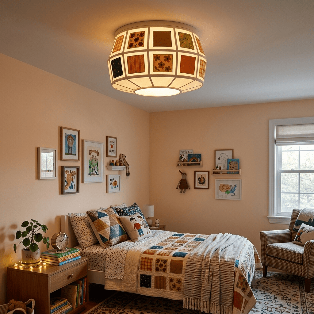 Eulalie nowoczesna lampa sufitowa w stylu patchwork z ościeżnicą tkaninową