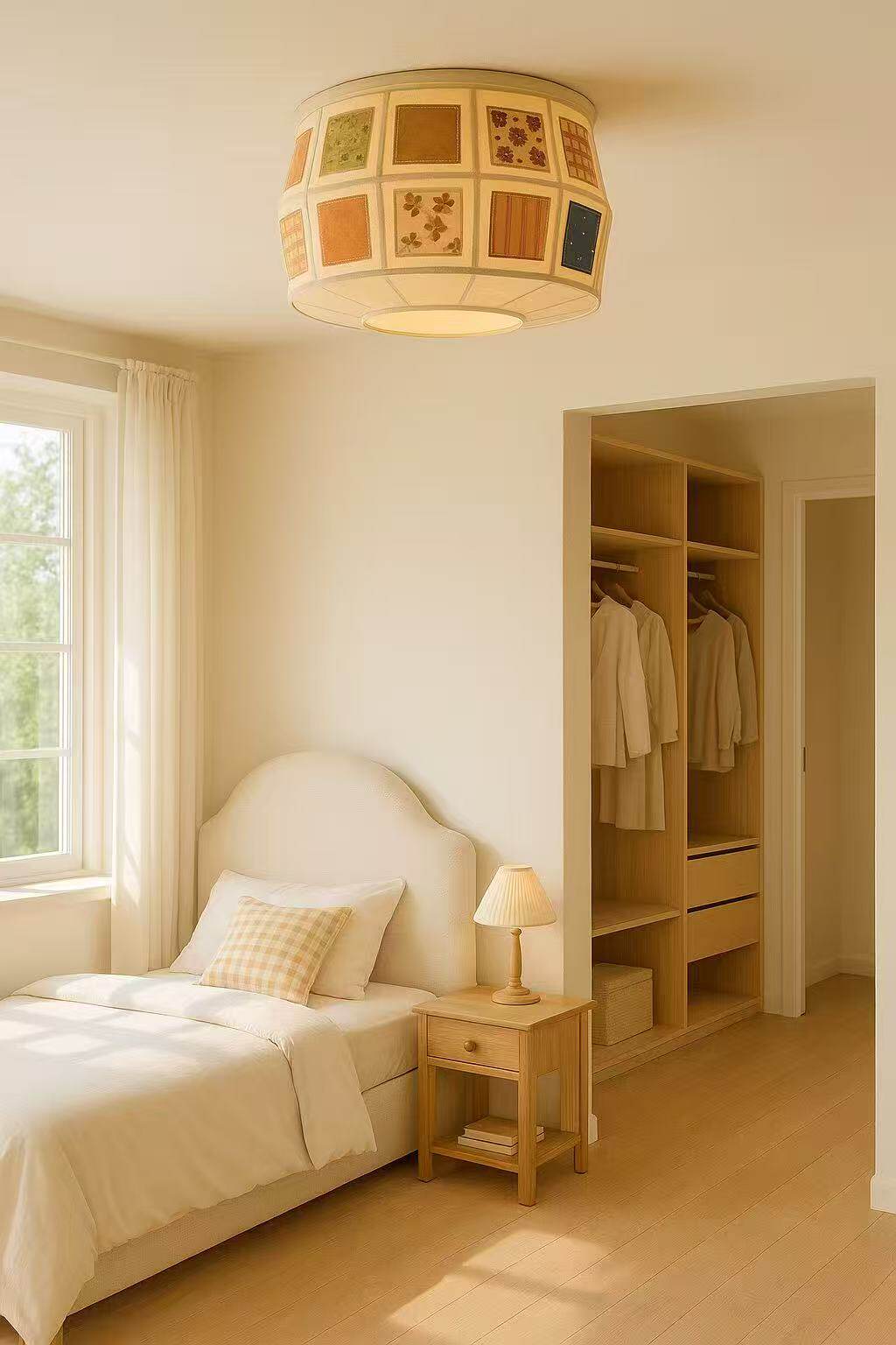 Eulalie nowoczesna lampa sufitowa w stylu patchwork z ościeżnicą tkaninową