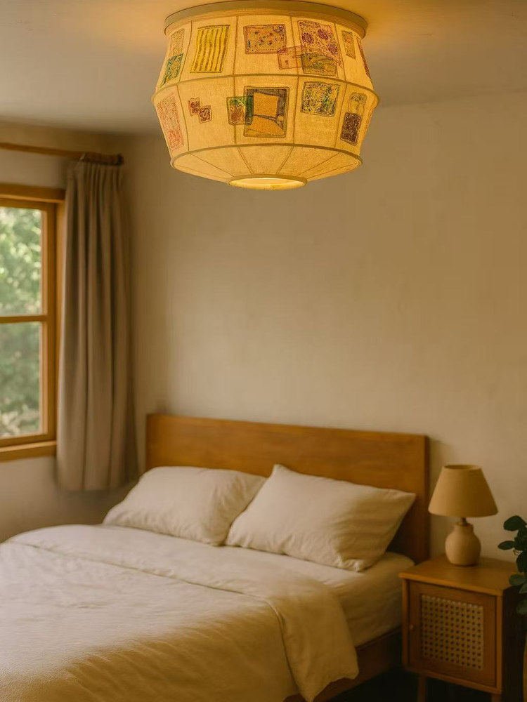 Eulalie nowoczesna lampa sufitowa w stylu patchwork z ościeżnicą tkaninową