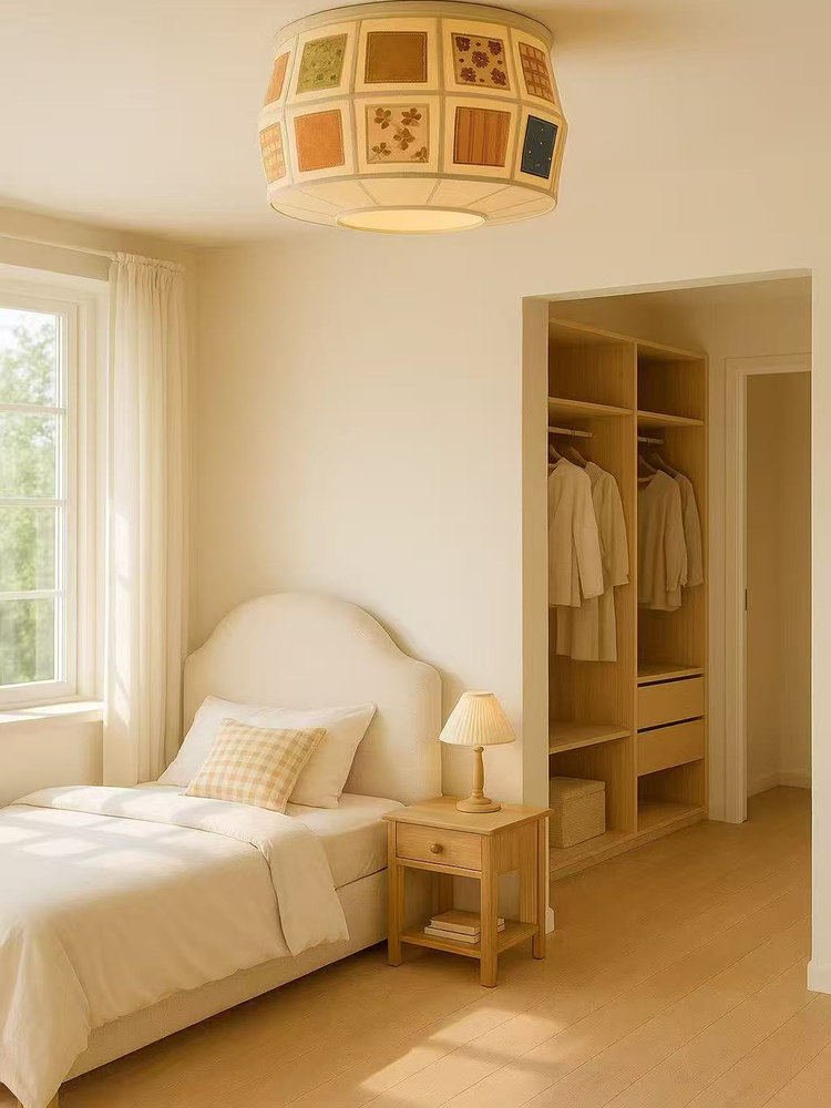 Eulalie nowoczesna lampa sufitowa w stylu patchwork z ościeżnicą tkaninową