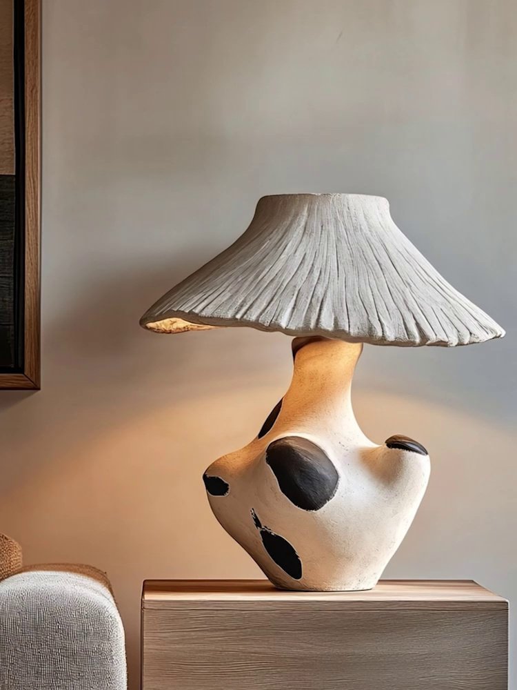 Pebble-Inlay rzeźbiona lampa stołowa z gipsu