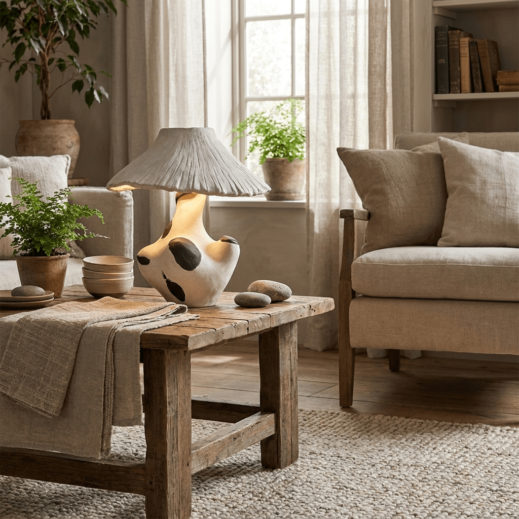 Pebble-Inlay rzeźbiona lampa stołowa z gipsu
