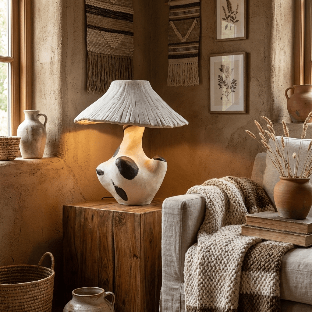 Pebble-Inlay rzeźbiona lampa stołowa z gipsu