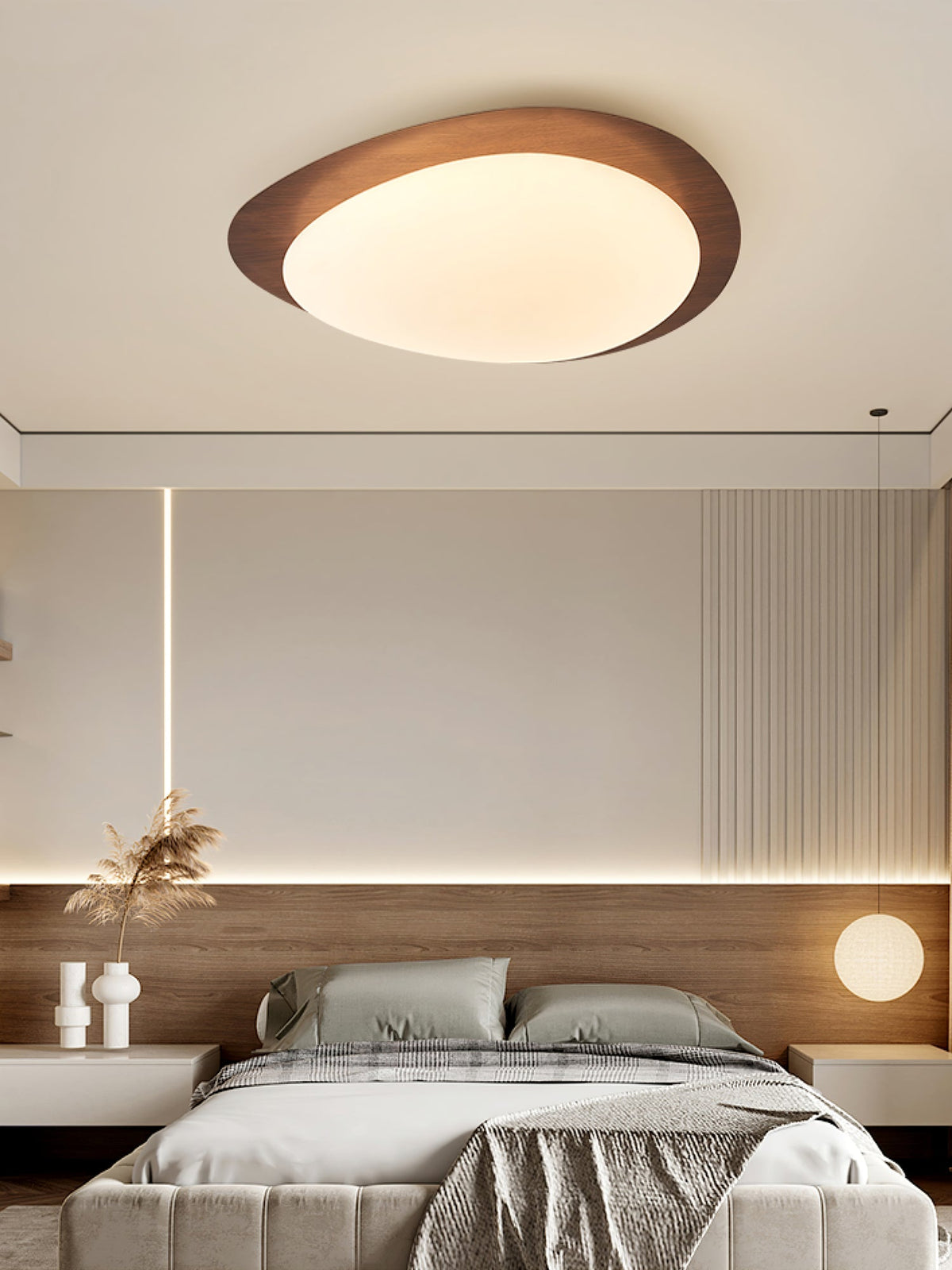 Sylenia lampa sufitowa Pebble orzechowe drewno akryl LED