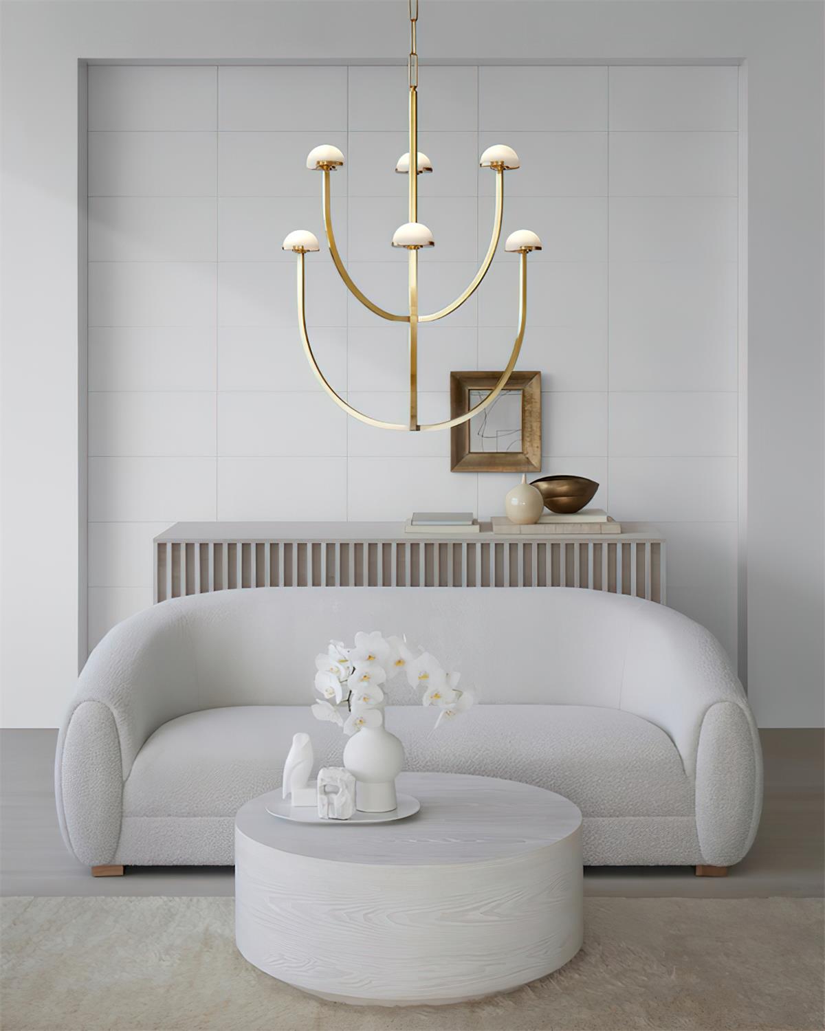 Pedra żyrandol Alabaster minimalistyczna geometria łukowa