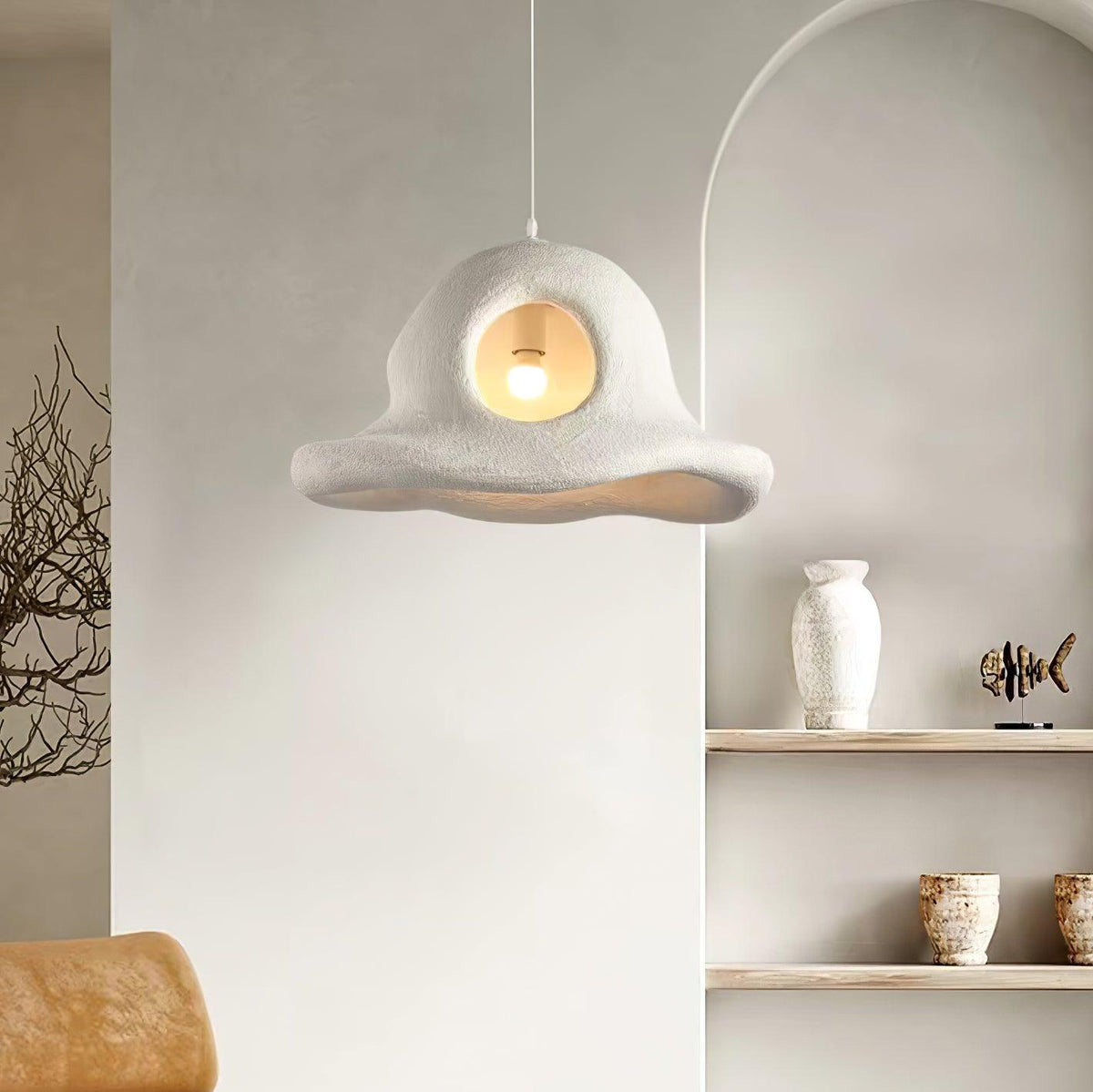 Alnorel wisząca lampa w stylu Wabi z kreatywnym kapeluszem