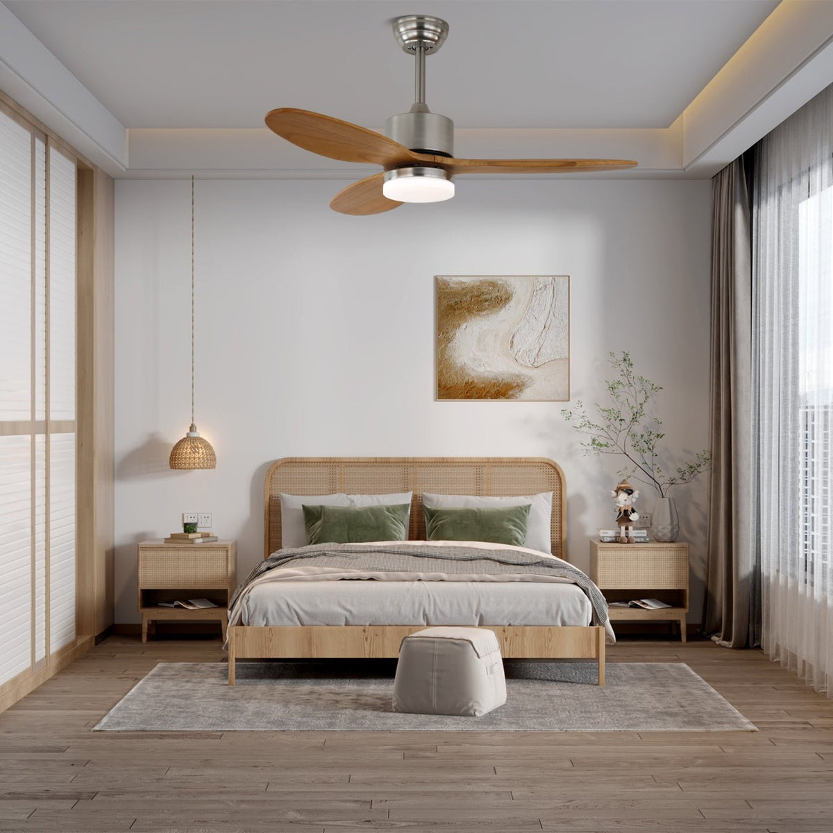 Aldirella minimalistyczna lampa sufitowa z wentylatorem drewniana