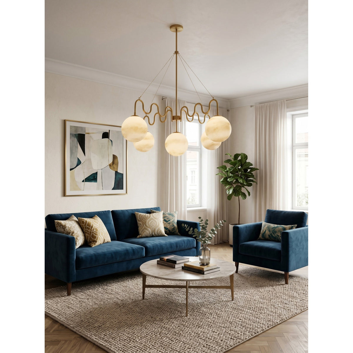 Eirinissa żyrandol ze szkła z mosiądzu