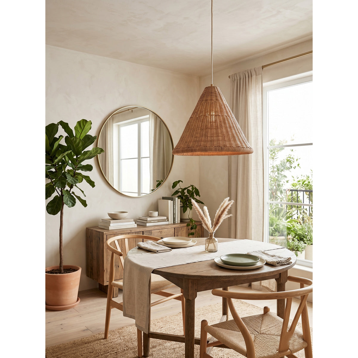 Kasbah wisząca lampa stożkowa z rattanu