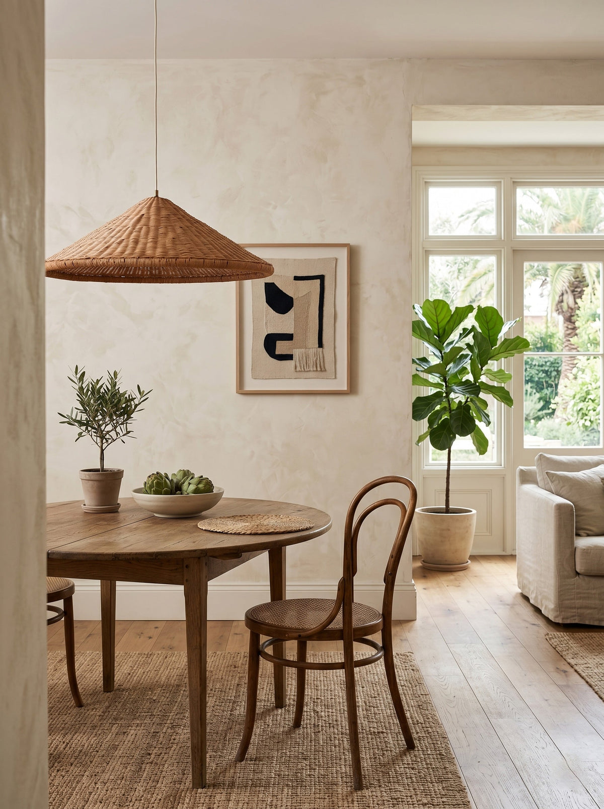 Kasbah wisząca lampa stożkowa z rattanu