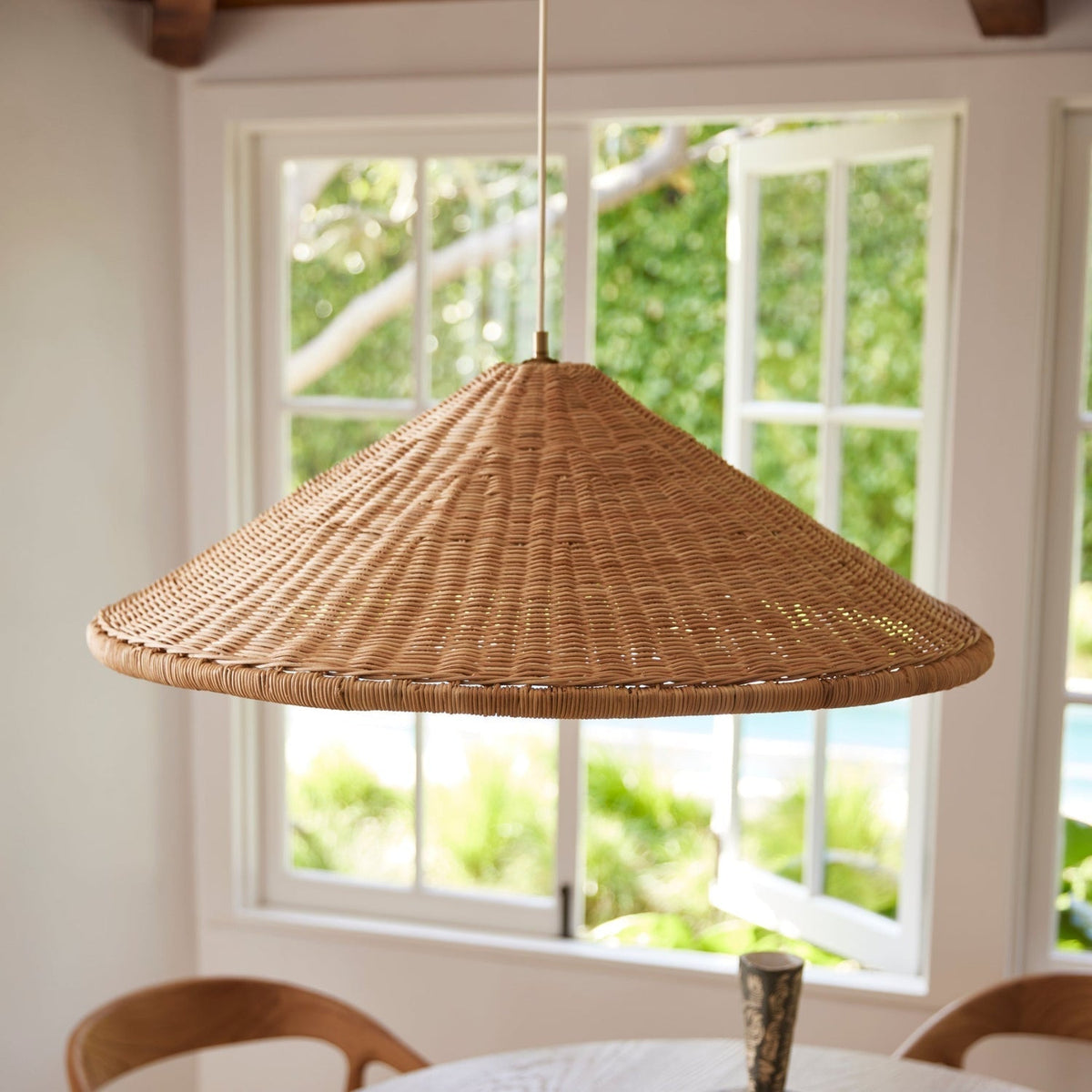 Kasbah wisząca lampa stożkowa z rattanu