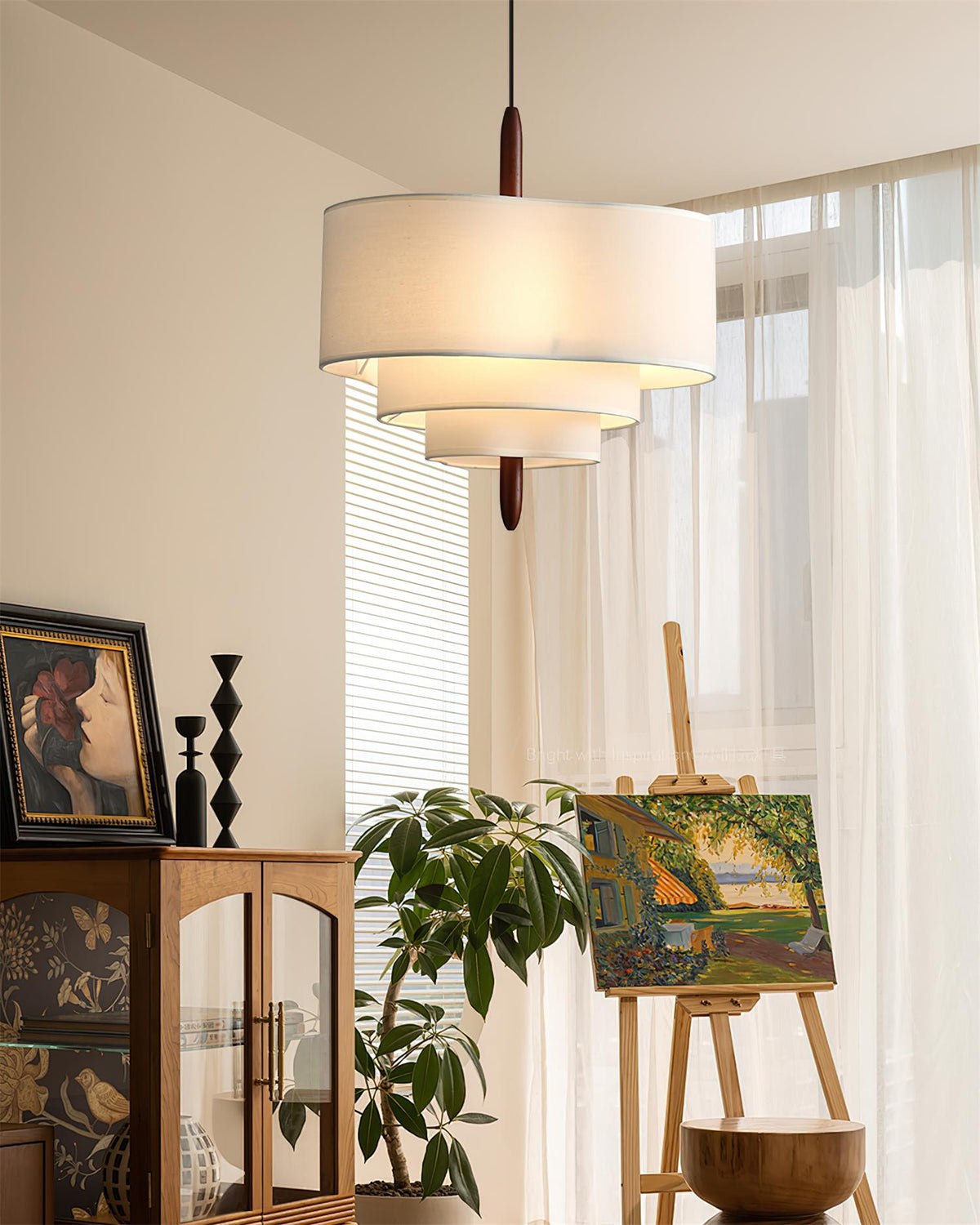Greta zielona lampa wisząca z płótna