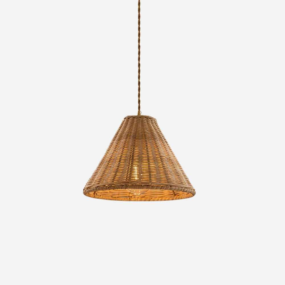 Lampa wisząca Model A S w kształcie stożka z naturalnym minimalistycznym cieniem rattanowym i metalową obudową