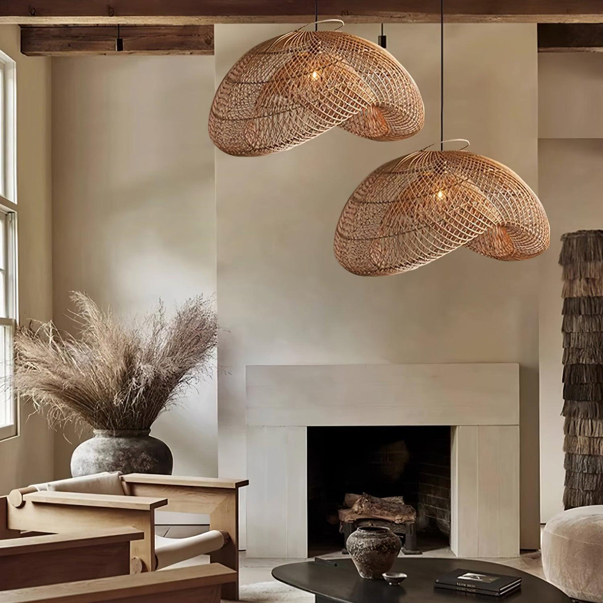 Juno rustykalna lampa wisząca z rattanu do salonu