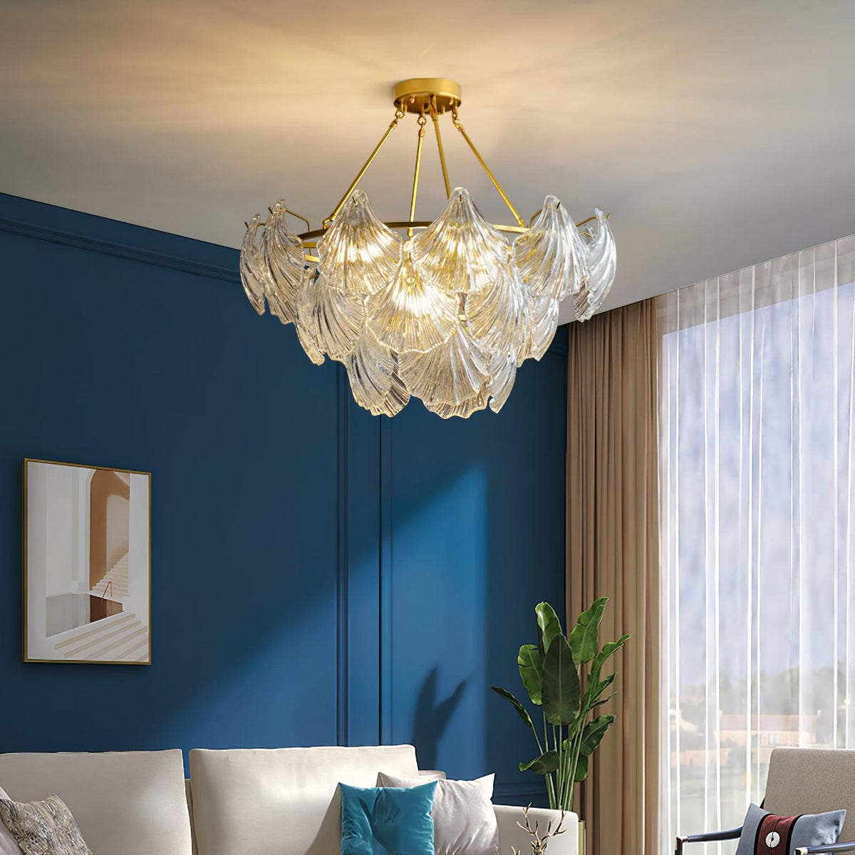 Veluaya lampa sufitowa ze szkła z żebrowaną powłoką w kolorze miedzi