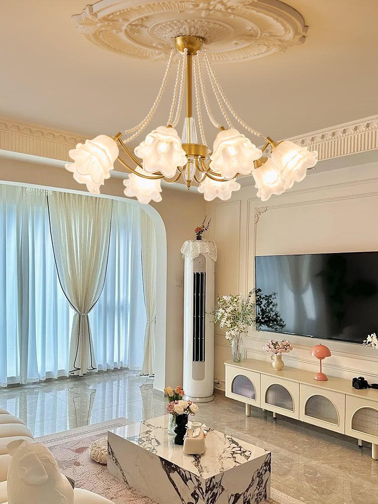 Allirila tradycyjna elegancja vintage Bloom perły żyrandol ze szkła