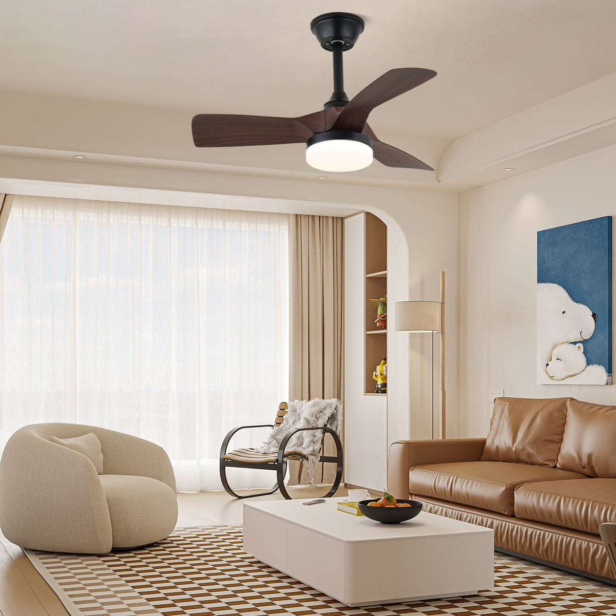 Orlen minimalistyczna lampa sufitowa z wentylatorem drewniana