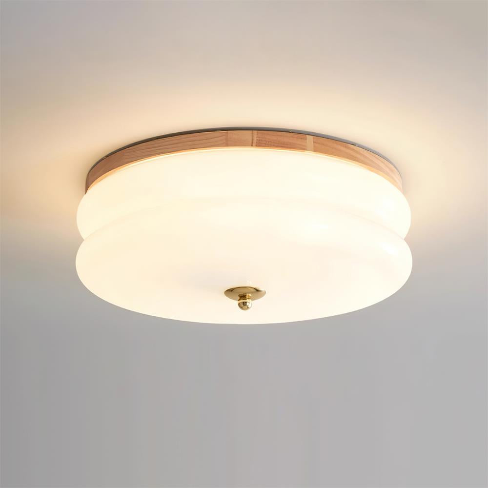 Cora lampa sufitowa dwuwarstwowa ze szkła i drewna orzechowego minimalistyczna