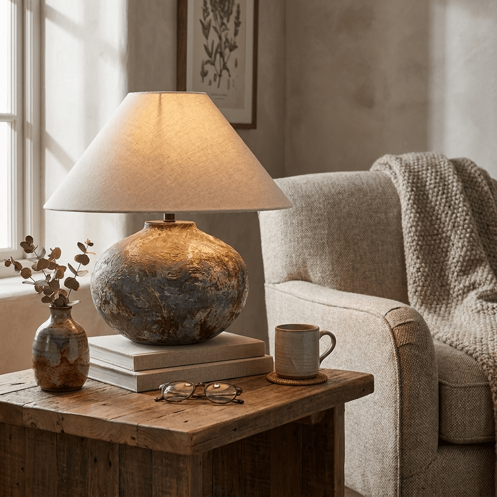 Odrielle lampy stołowe ceramiczne w stylu distressed