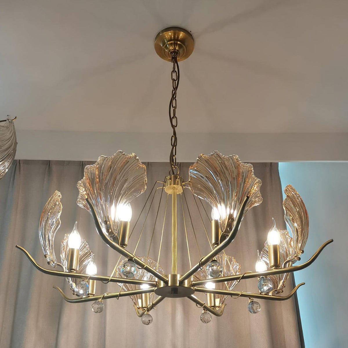 Luxereon żyrandol kryształowy liściasty miedziany