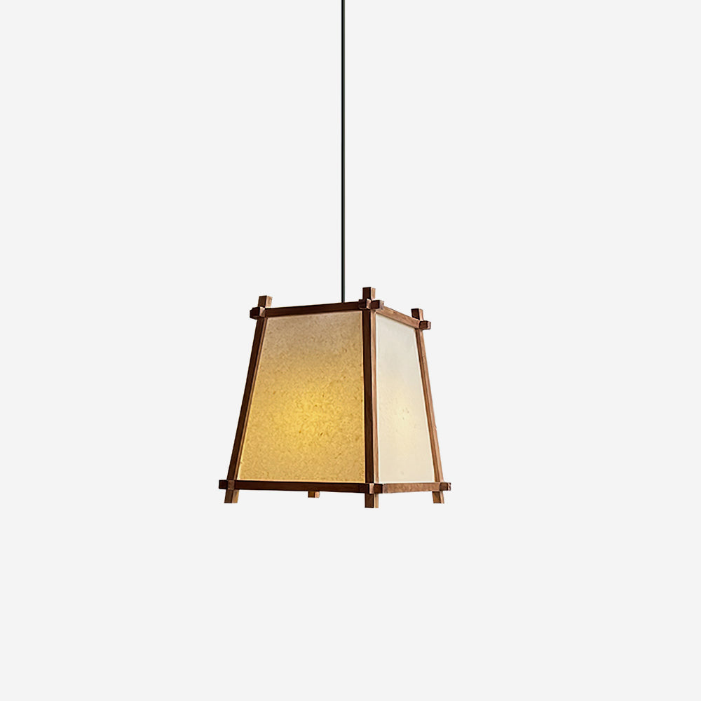 Ritta lampa wisząca z płócienną osłoną w geometrycznej ramie