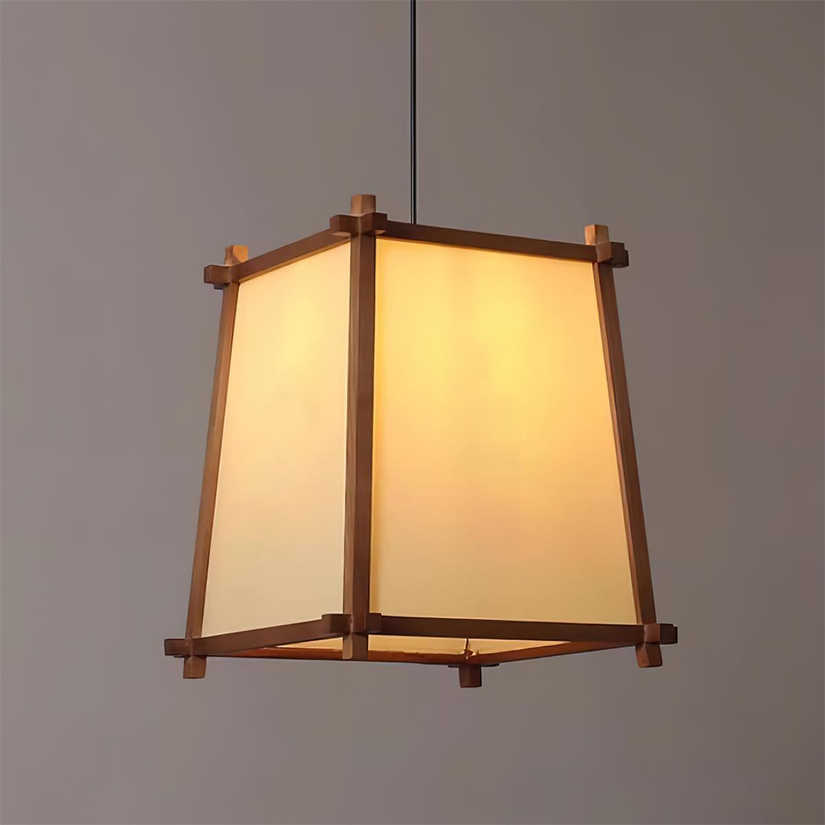 Ritta lampa wisząca z płócienną osłoną w geometrycznej ramie