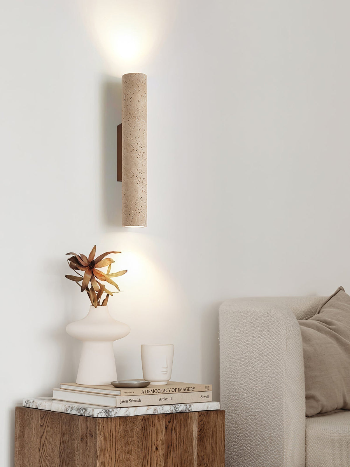 Seranise Slim Cylinder Travertine Kinkiet