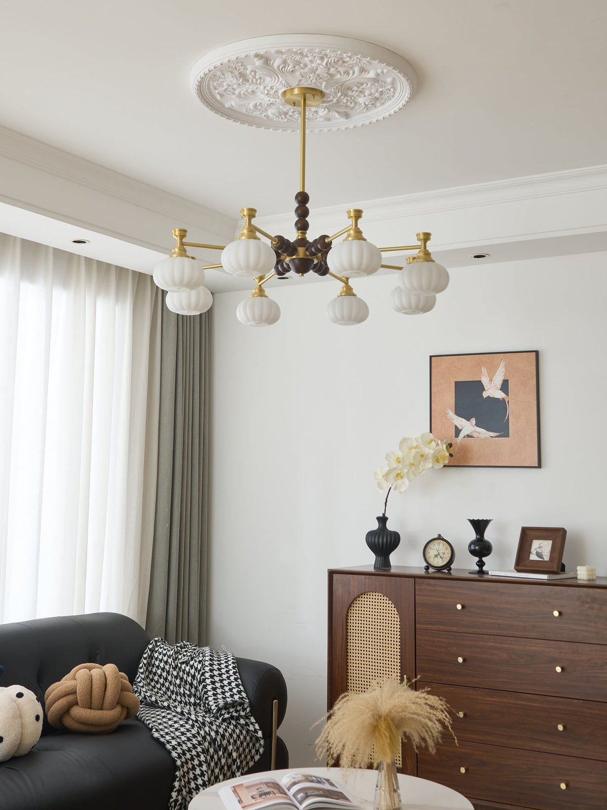 Avdorira Elegance żyrandol w stylu vintage ze szkła i drewna